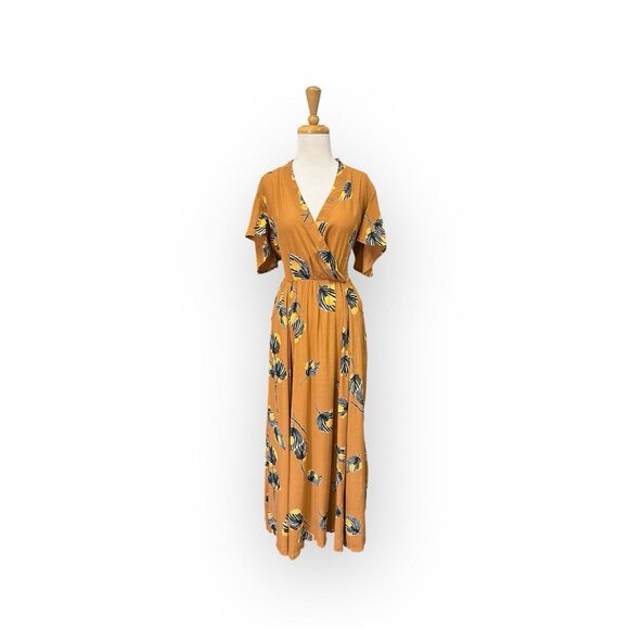 Anthropologie Bel Kazan La Vie En Rose Printed Maxi Dress Size Xs Orange